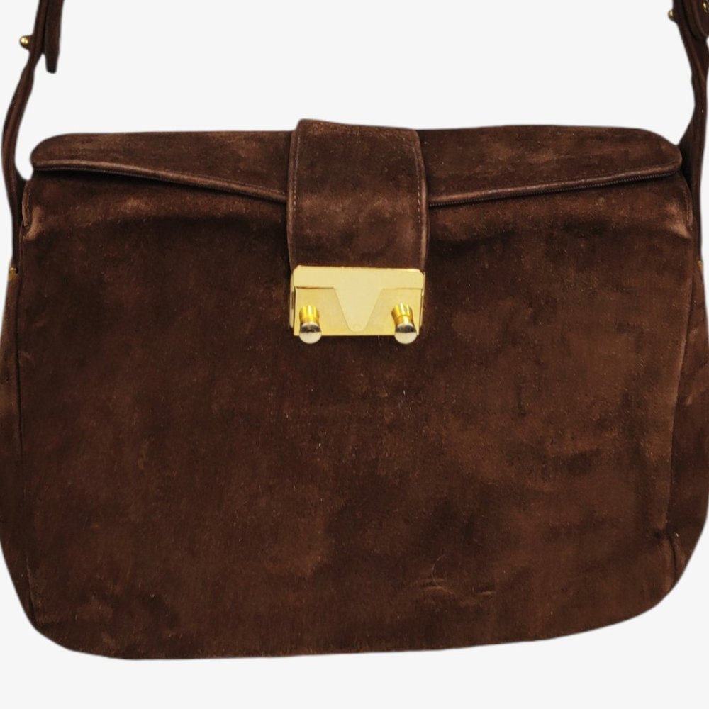 Vintage 1970 80s  Brown Suede Satchel Shoulder Bag